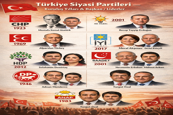 Türkiye Siyasi Partileri — Kuruluş Yılları & Başkan/Liderler